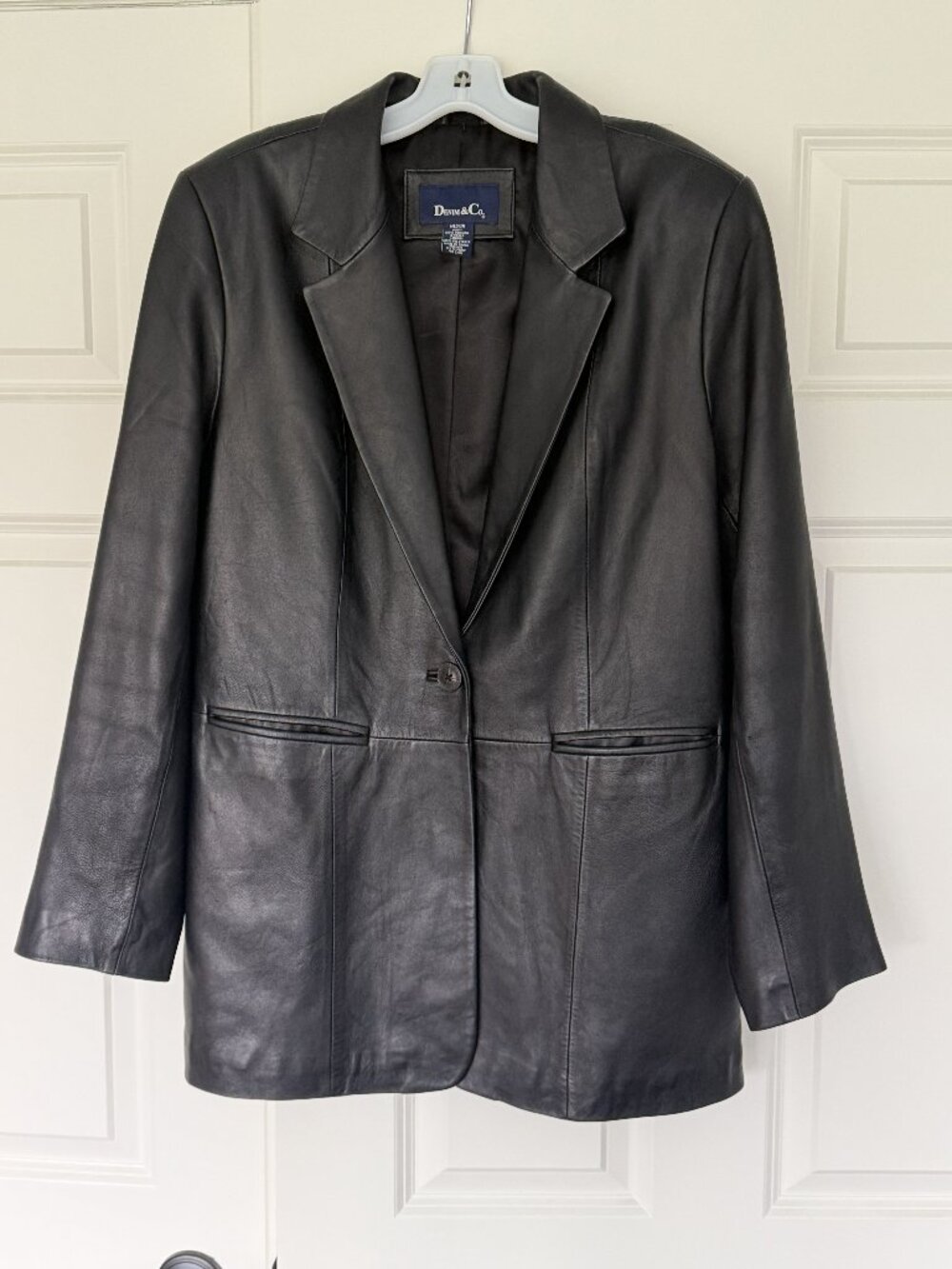 Denim & Co. Black Genuine Leather Blazer — Size M